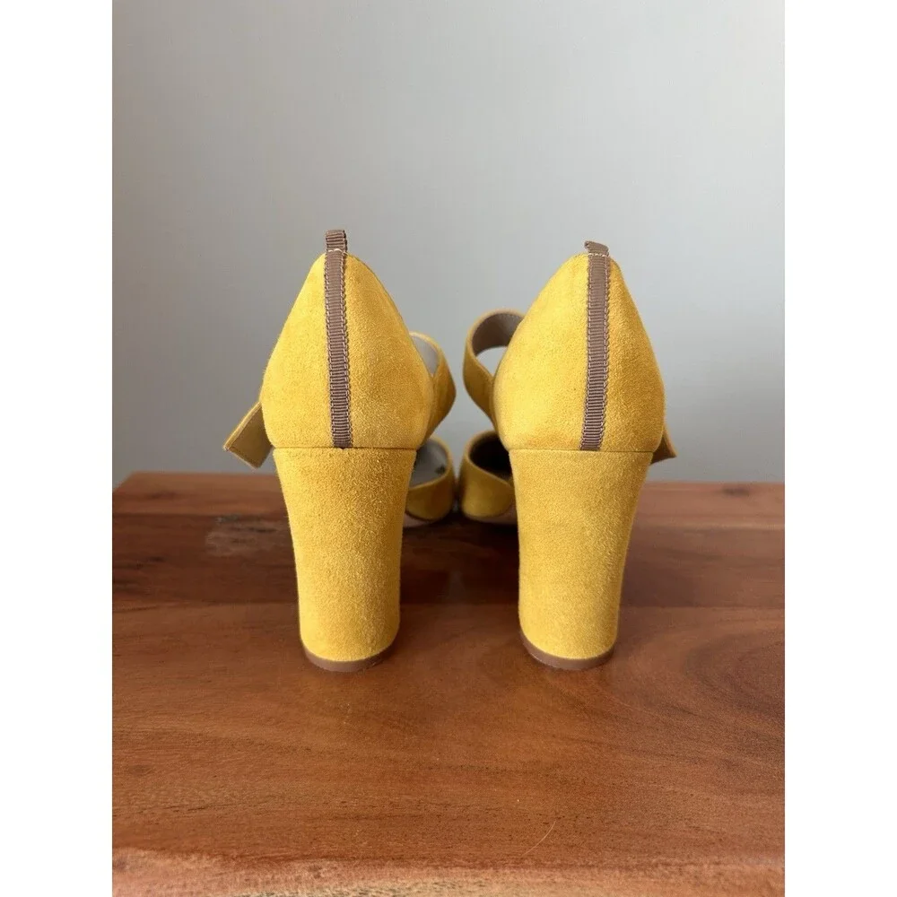 Boden Evie Yellow Suede Round Buckle Strap Block Heel Pumps Shoes EU37.5